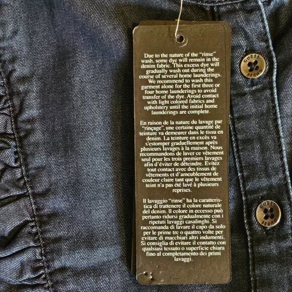 NWT GUESS Blue Denim Slim Line with Ruffle Button Down Long Sleeve Shirt Size XL - Picture 9 of 13